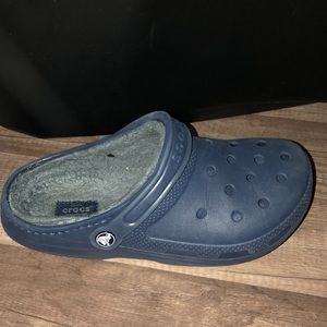 Fuzzy navy blue crocs